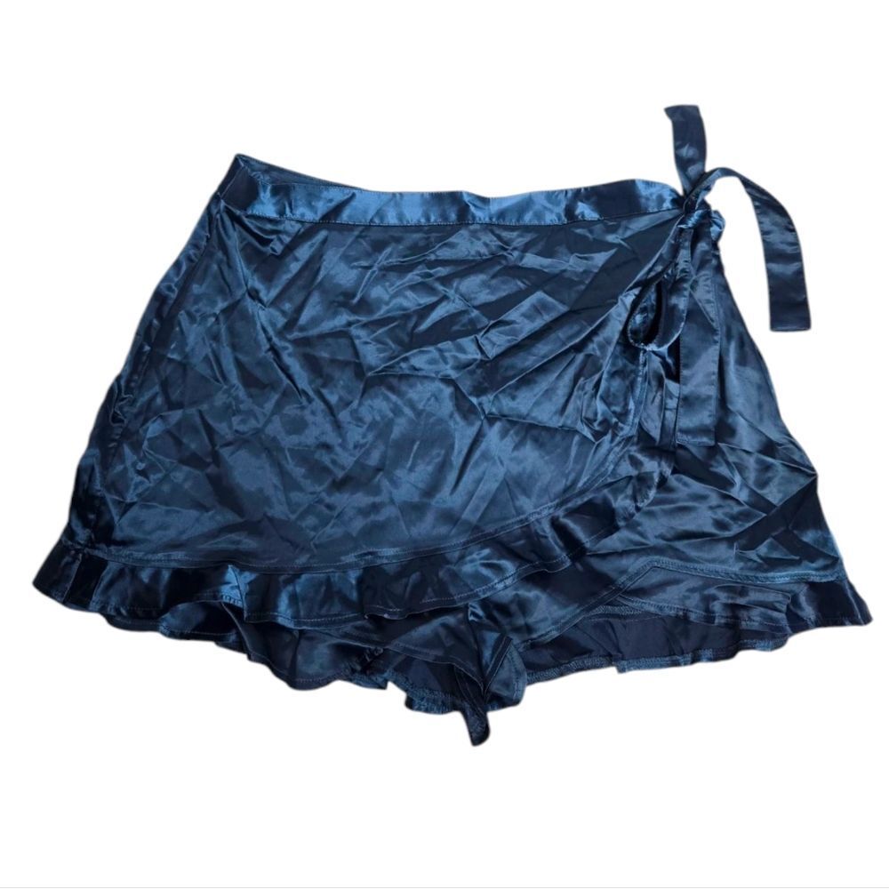 NEW Dolls Kill teal ruffle Basically Royal satin wrap skort skirt 2X